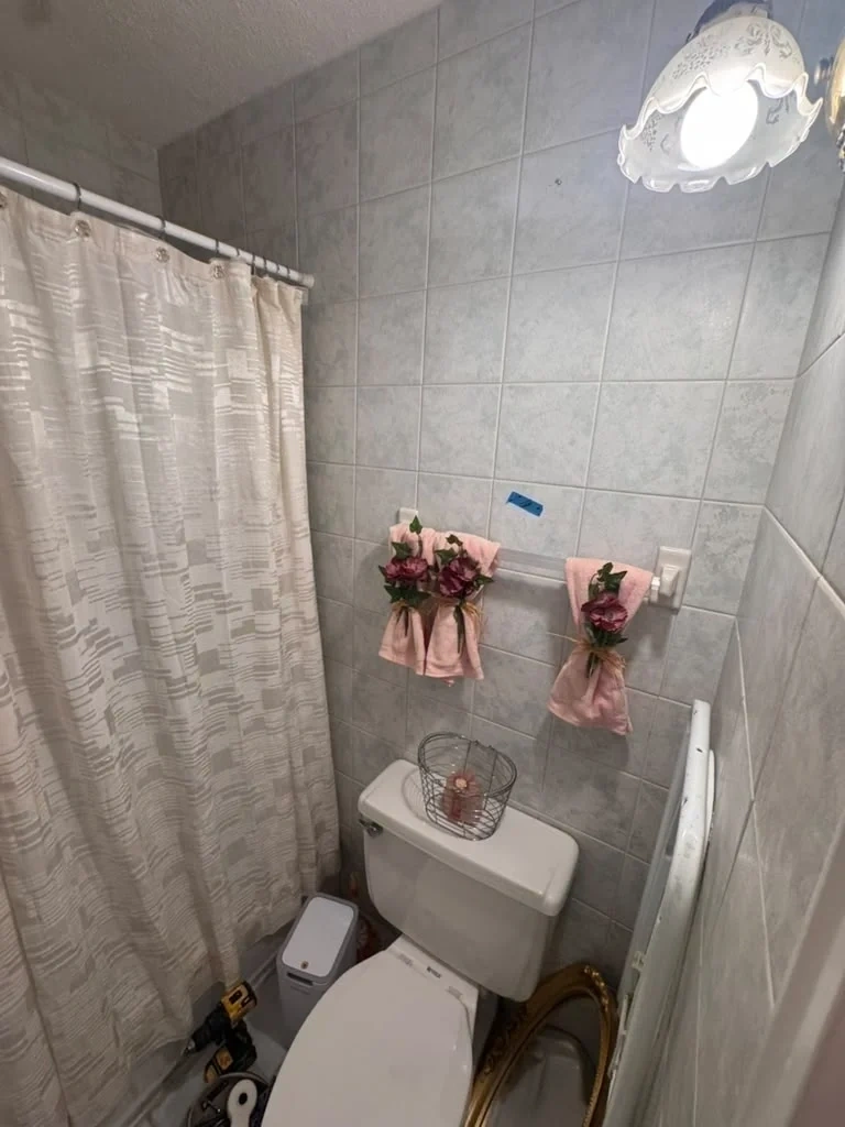 Bathroom wall tile prepped for mirror mounting before installation - Harrison NY