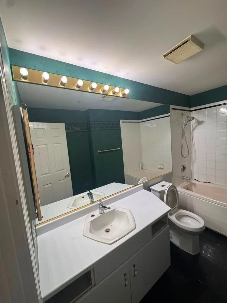 Old bathroom fixtures and toilet before modern bidet replacement - Dobbs Ferry NY