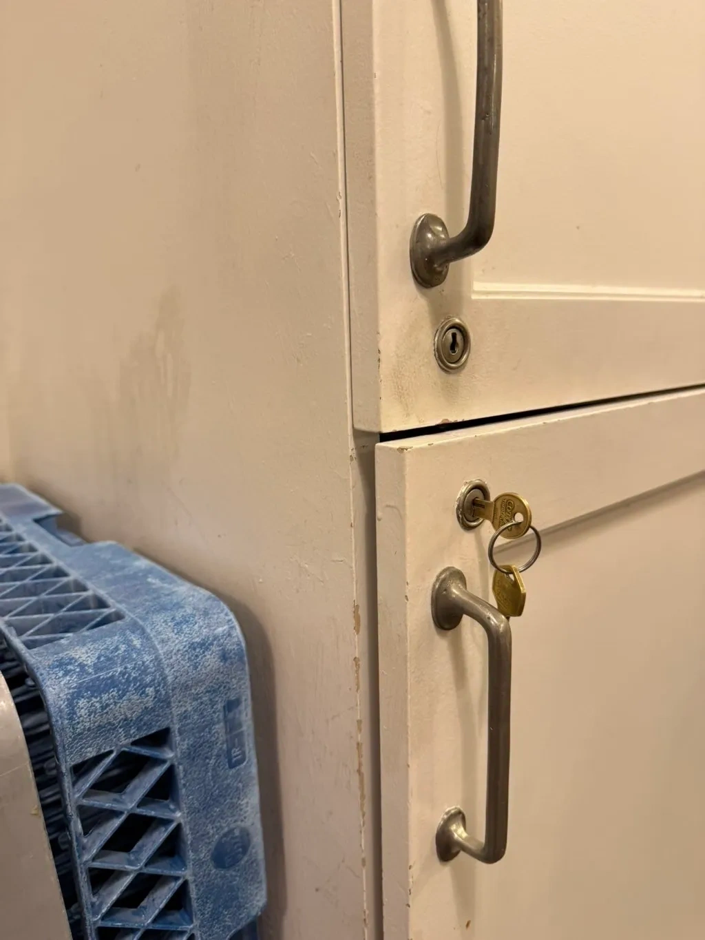 Commercial cabinet door repaired with new security key lock cylinder installed - New Rochelle NY