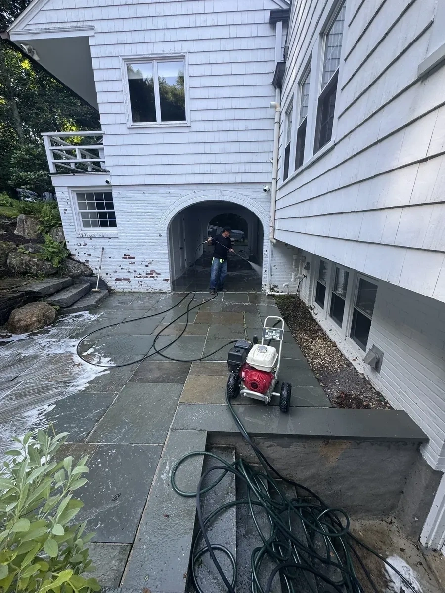 Patio dirty before power washing - Tarrytown NY