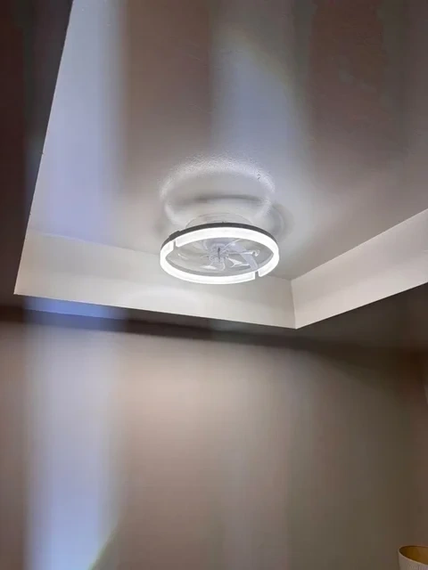 Modern LED ring socket ceiling fan light installed in tray ceiling - Yonkers NY
