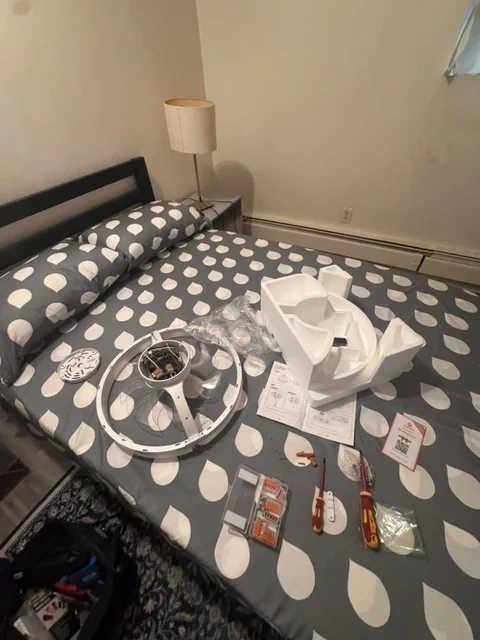 Unboxed LED ring socket ceiling fan light fixture parts and tools - Yonkers NY