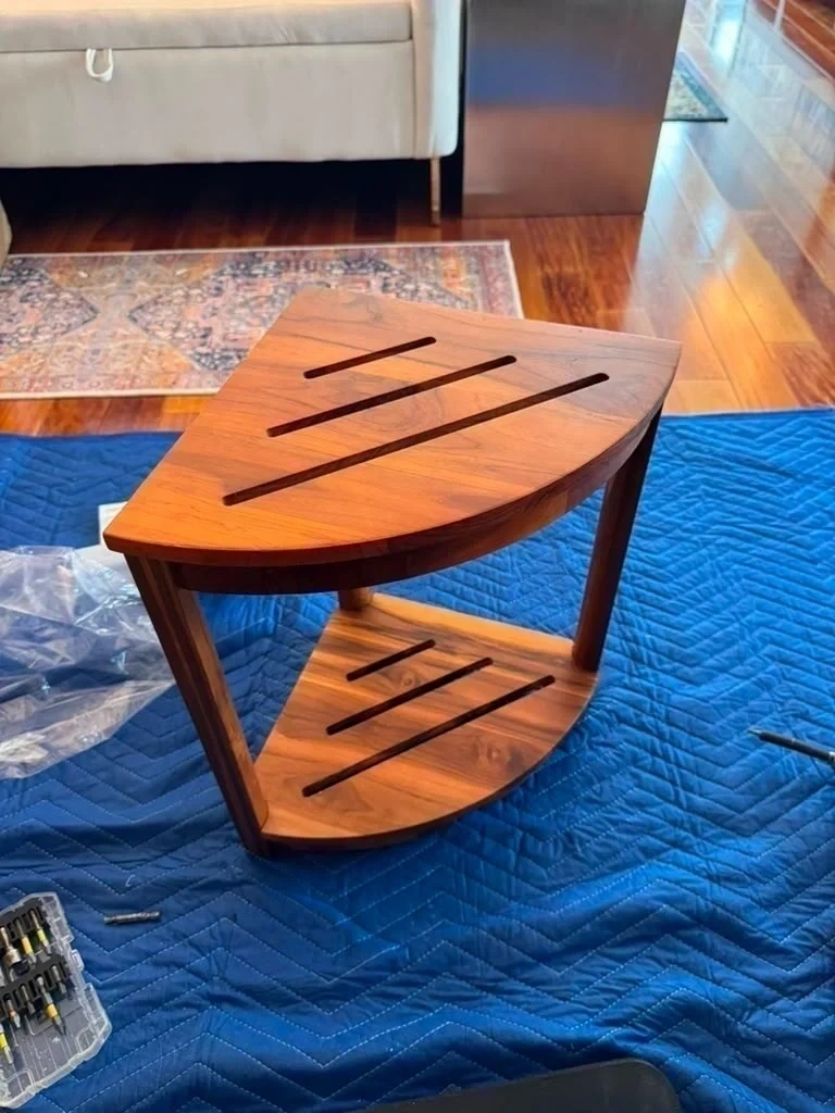 Spa collection solid teak corner shower bench assembled - Rye NY