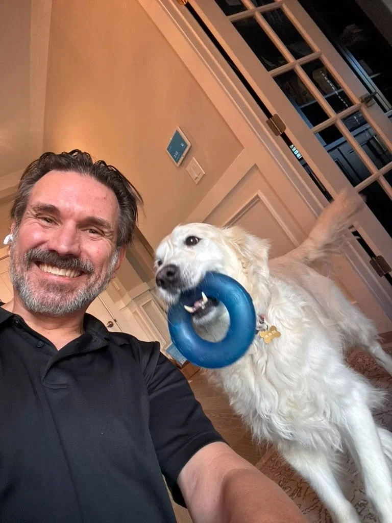 David with Golden Retriever jobsite supervisor in Harrison NY